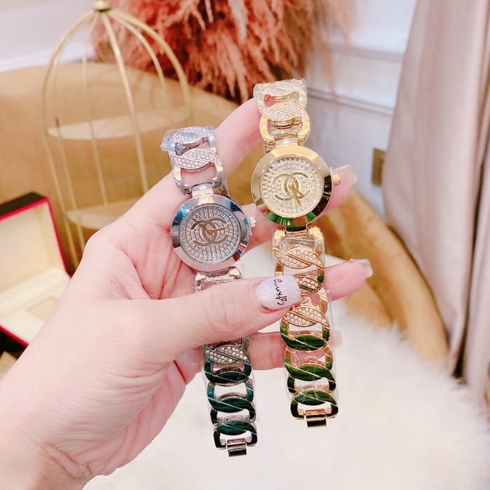 Đồng Hồ Đeo Tay Nữ Versace, Đồng Hồ Thời Trang Cao Cấp Dây Lắc Kim Loại Chống Nước Đính Đá Mặt Fullbox