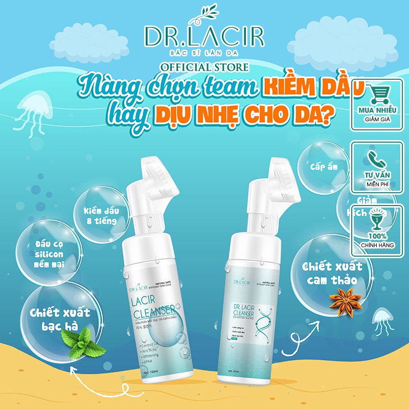 [Mã LTNP50 giảm 50k đơn 150k] SỮA RỬA MẶT BẠC HÀ KIỀM DẦU-LACIR CLEANSER #DR01