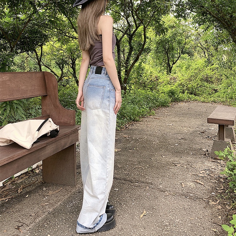 Quần Denim Nữ Ống Rộng Màu Gradient Thời Trang