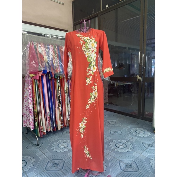 Áo dài đỏ lụa 3d