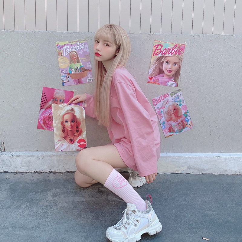 Áo Thun Trơn% Cotton Tay Dài Dáng Rộng Phong Cách Thời Trang Hàn Quốc Dành Cho Nữ