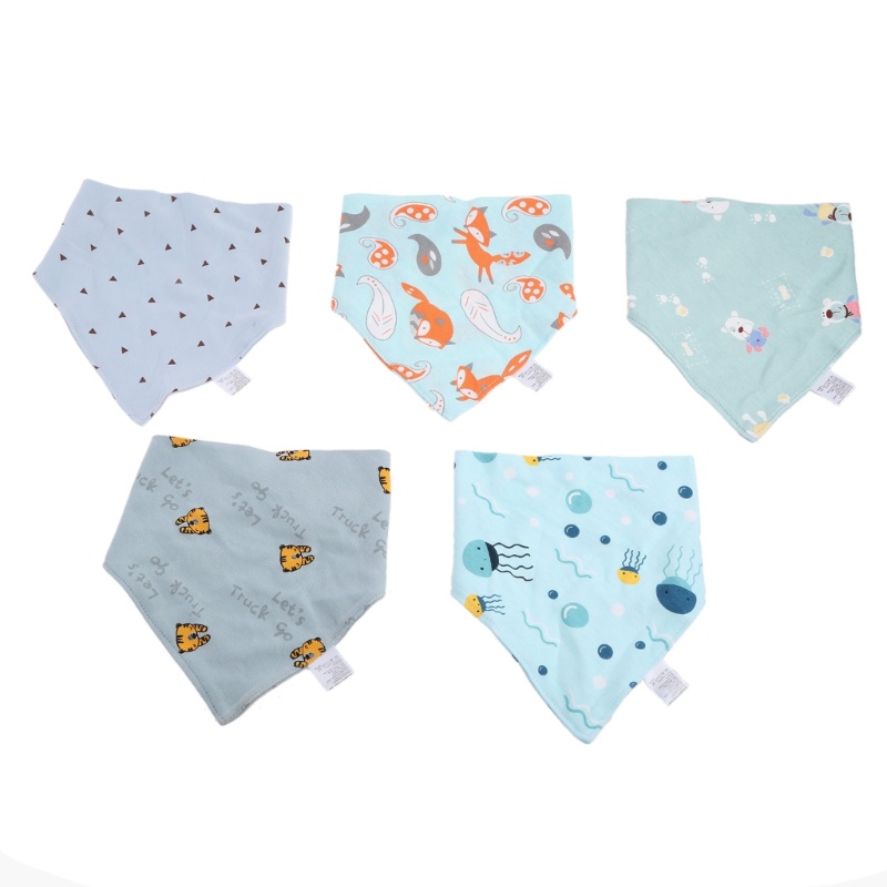 Set 5 Yếm Ăn Cotton In Họa Tiết Hoạt Hình Xinh Xắn Dành Cho Các Bé