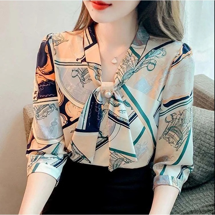 Áo Sơ Mi Chiffon Tay Lỡ 3 / 4 In Họa Tiết Thanh Lịch Thời Trang Cho Nữ