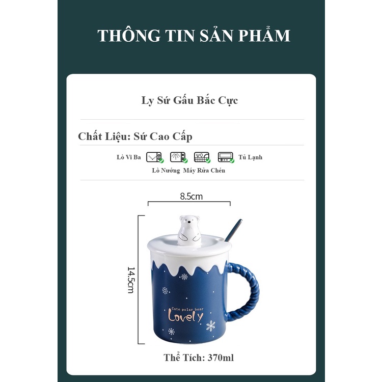Ly sứ Noel gấu tuyết kèm nắp muỗng Inox