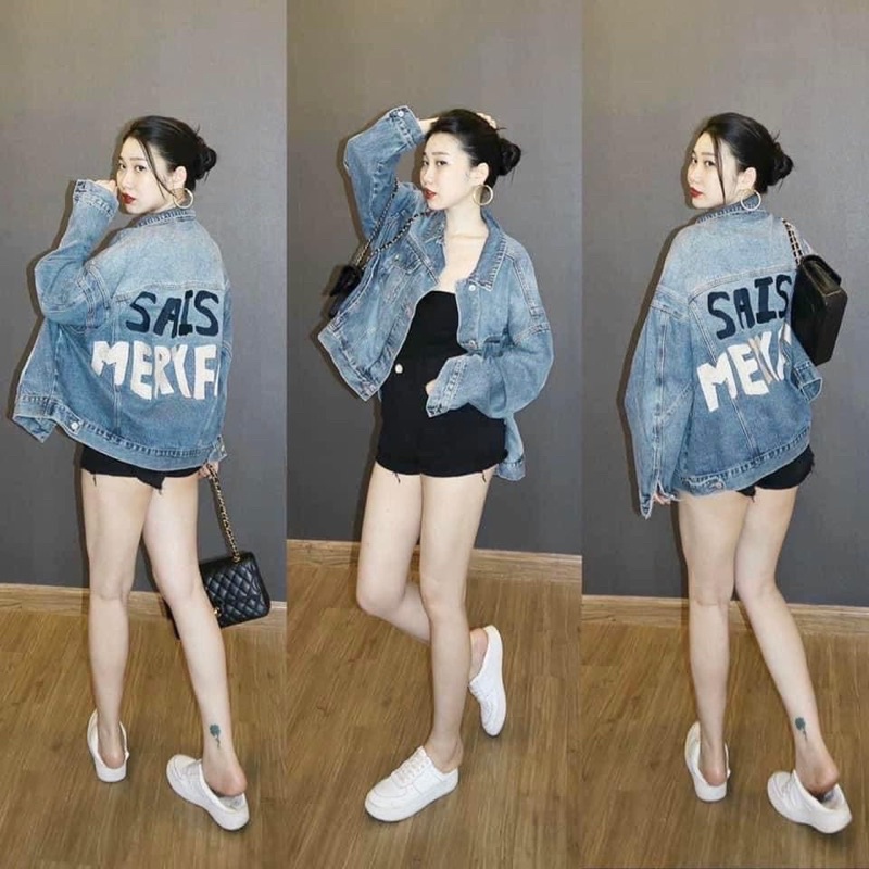 Áo Khoác Bò Chữ Lưng Qc Dày Mềm - Áo Khoác Bò Nam Nữ Form Rộng