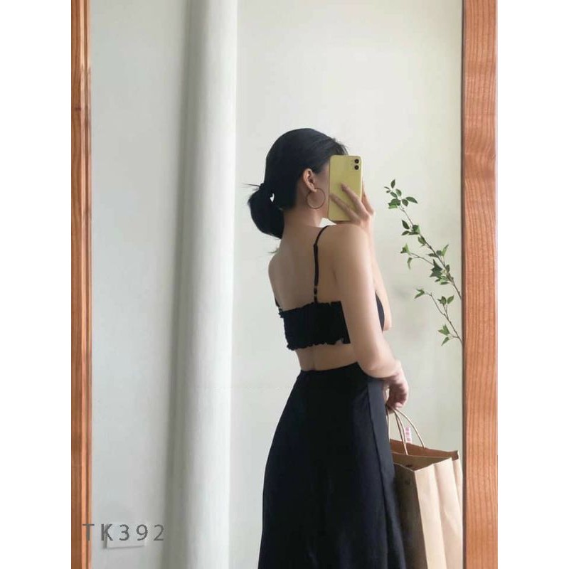 đầm maxi 2 dây nhún thun cutout lưng