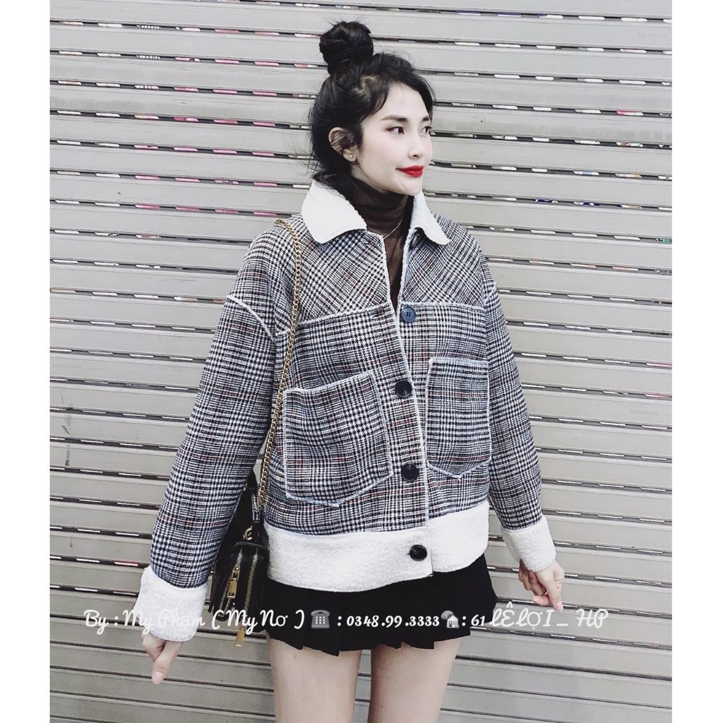 Áo Dạ Kẻ Cổ Lông | BigBuy360 - bigbuy360.vn