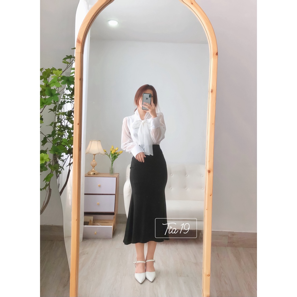 Áo somi voan nơ cổ Tia19. Áo somi voan