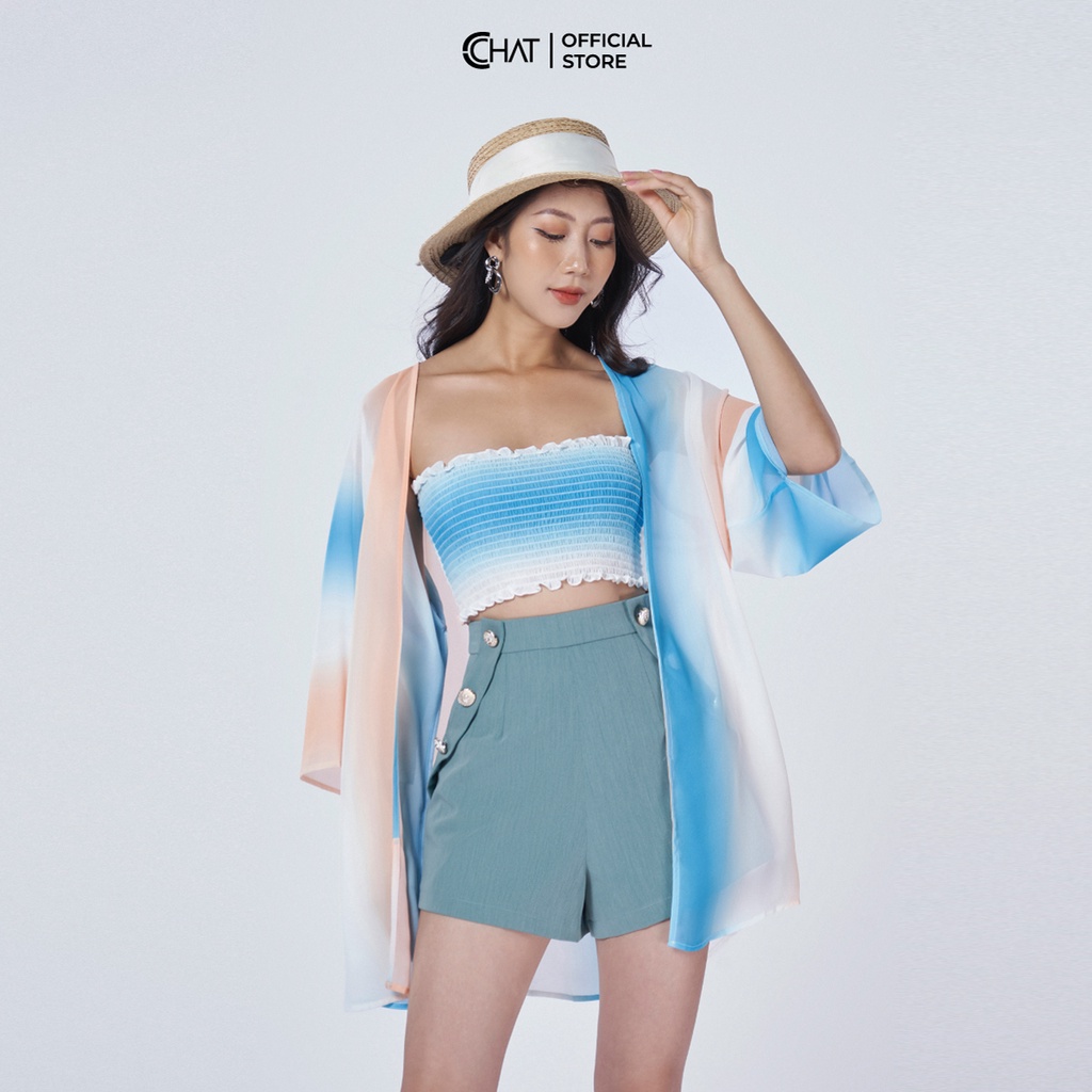 Set Áo Crotop 𝐂𝐂𝐇𝐀𝐓 Kèm Khoác Ngoài Chất Voan Cao Cấp Phong Cách Trẻ Trung Nữ Tính 92ADV5001ST