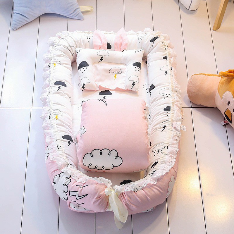 Set đệm nôi đệm ngủ cho bé sơ sinh kèm chăn gối chất liệu cao cấp BaByC