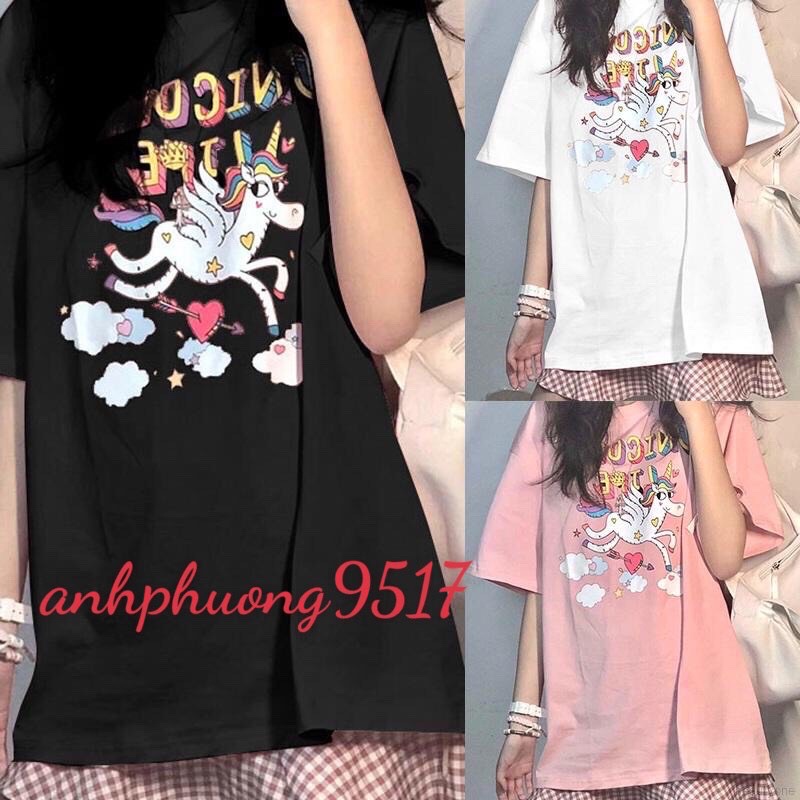 Áo đôi, áo thun cặp nam nữ tay lỡ Unisex Ngựa Kỳ Lân Unicom form rộng vải cotton Hot Trend 2022