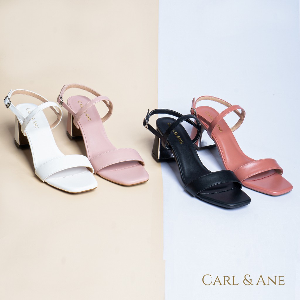  Carl & Ane - Giày sandal mũi vuông cao 7cm màu hồng nhạt_CS005