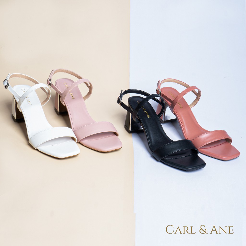 Carl &amp; Ane - Giày sandal nữ mũi vuông ngang cao 7cm màu trắng _ CS005