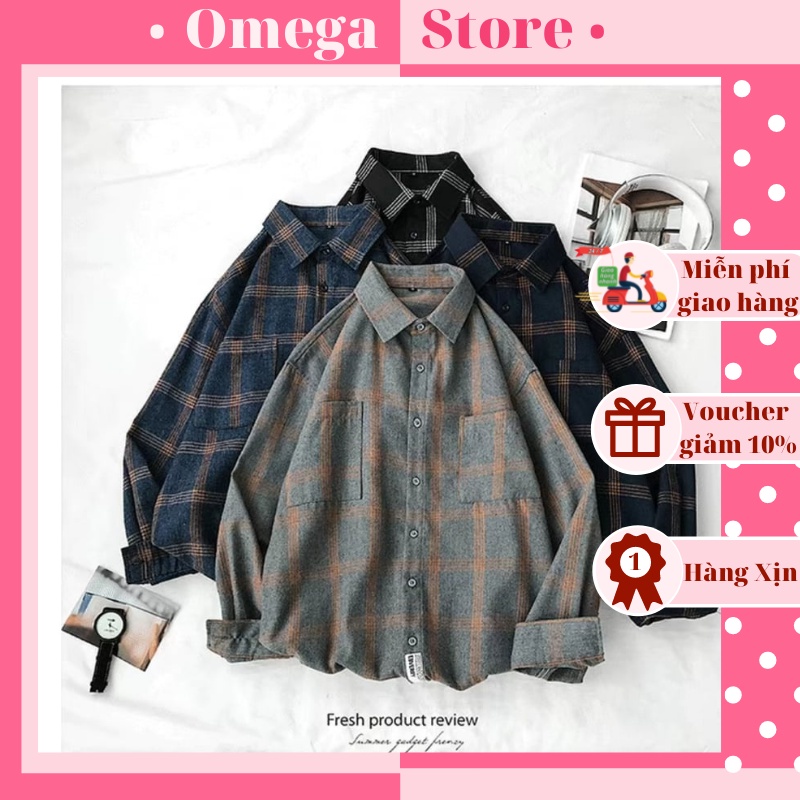 Áo SơMi Nam Omega (sẵn)🍀 áo form rộng kẻ caro 4 màu Pastel siêu ngầu 🍀