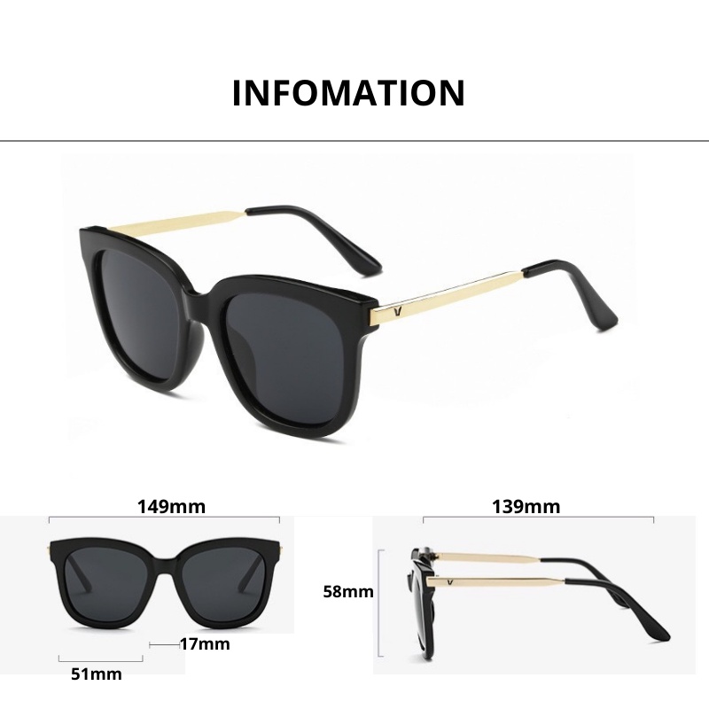 Kính mát thời trang gọng kim loại khắc chữ V mạ vàng cực đẹp dành cho nam và nữ G1 FULLBOX
