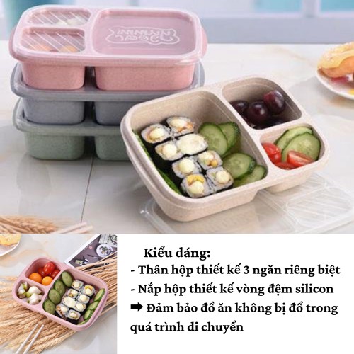 [SALE] Hộp đựng cơm 🔥 Hộp cơm lúa mạch văn phòng 3 ngăn cao cấp nắp trong suốt dùng được trong lò vi sóng | BigBuy360 - bigbuy360.vn