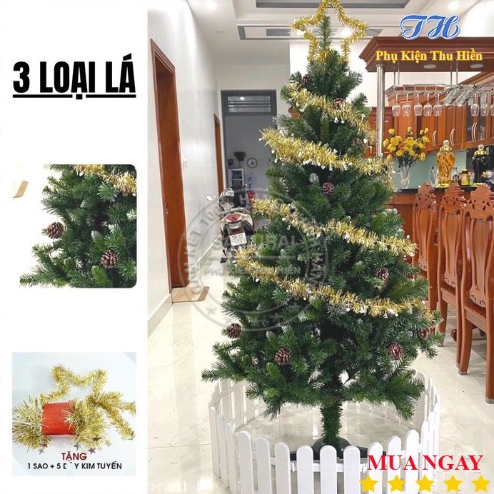 Cây Thông Noel 3 Loại Lá Gắn Trái Thông  90cm, 1m2, 1m5, 1m8, 2m1, 2m4, 3m  Trang Trí Giáng Sinh