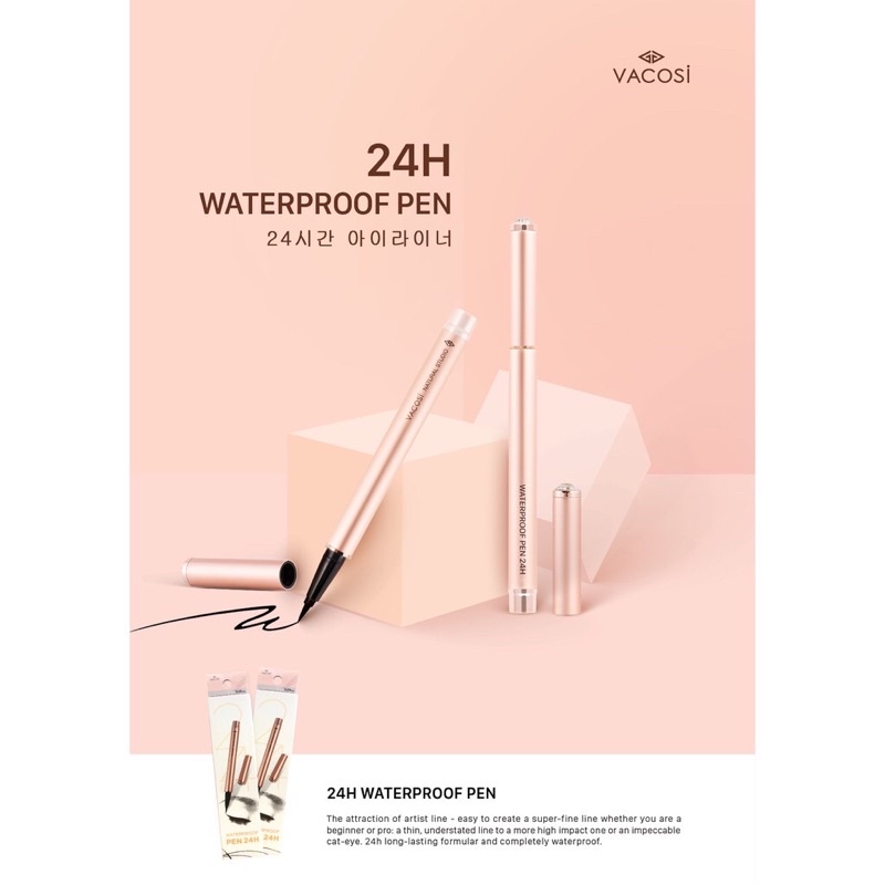 Kẻ Mắt Nước Đen Bóng 24h Không Trôi Vacosi 24H Waterproof Pen