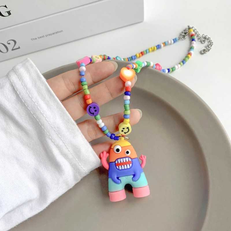 Vòng cổ Mặt Quái Vật Hoạt Hình Màu Cầu Vồng Phong Cách Hàn Quốc
