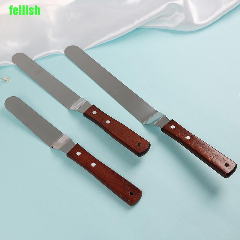 [FEL] Wooden Handle Stainless Steel Butter Cream Cake Spatula Smoother Icing Spreader Do