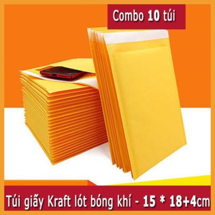 [Giá Gốc] 10 Túi Giấy Lót Bóng Khí (Kraft)  15x18+4cm - Phong Bì Đóng Gói Hàng Hóa Chống Sốc