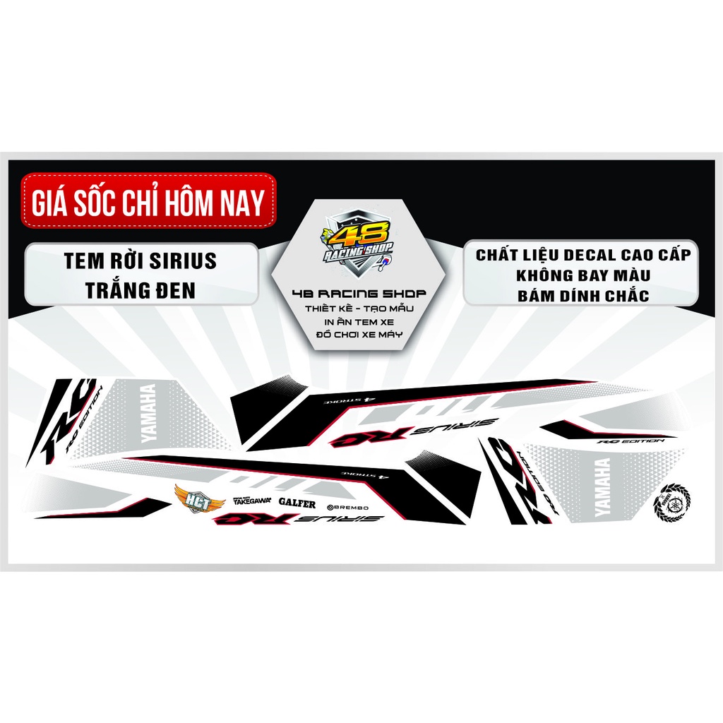 Tem xe sirius trắng mẫu zin HOT