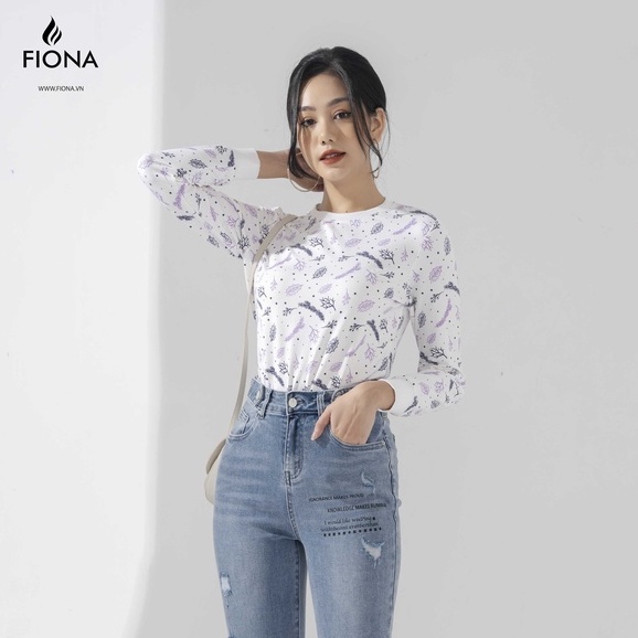 Áo nỉ nữ FIONA, áo nỉ cổ tròn, áo thu đông nữ tay bo, họa tiết in hình lá F520892