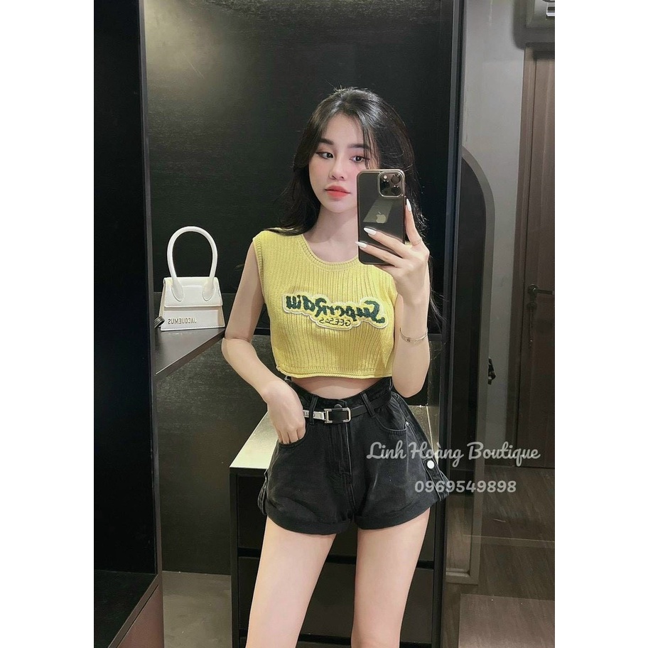 Áo Len Croptop Sát Nách Chữ Nổi | Smide Clothing