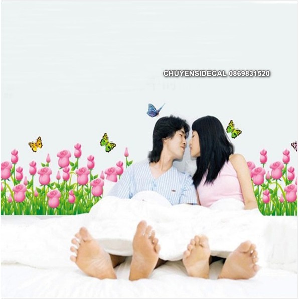 Decal trang trí chân tường - Hoa Hồng Nhạt nhí
