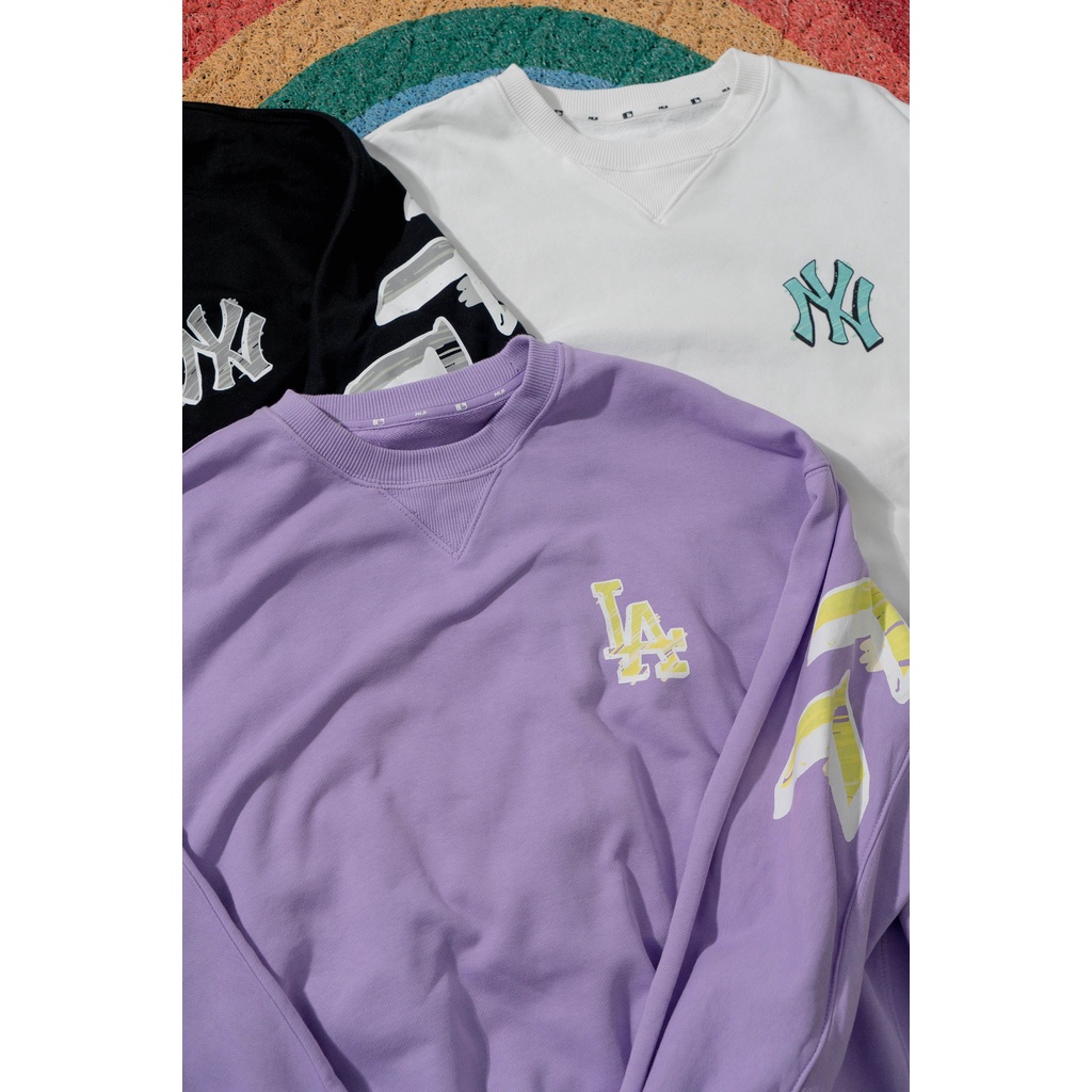 Áo Nỉ Dài Tay MLB Logo To Họa Tiết In