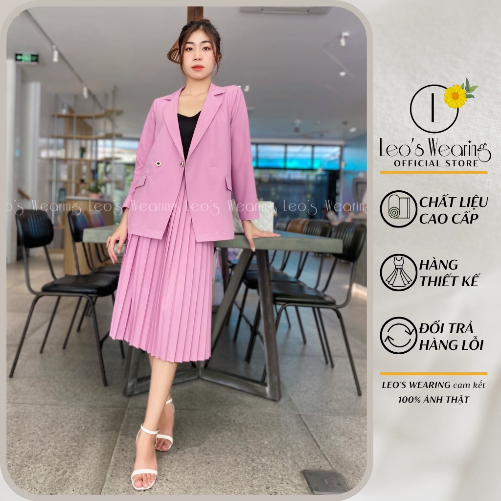Set Chân Váy Xếp Ly mix Áo Vest Tay Dài Blaze Khoác Ngoài LEOSWEARING Thiết Kế Mặc Công Sở Đi Tiệc Đi Chơi M6