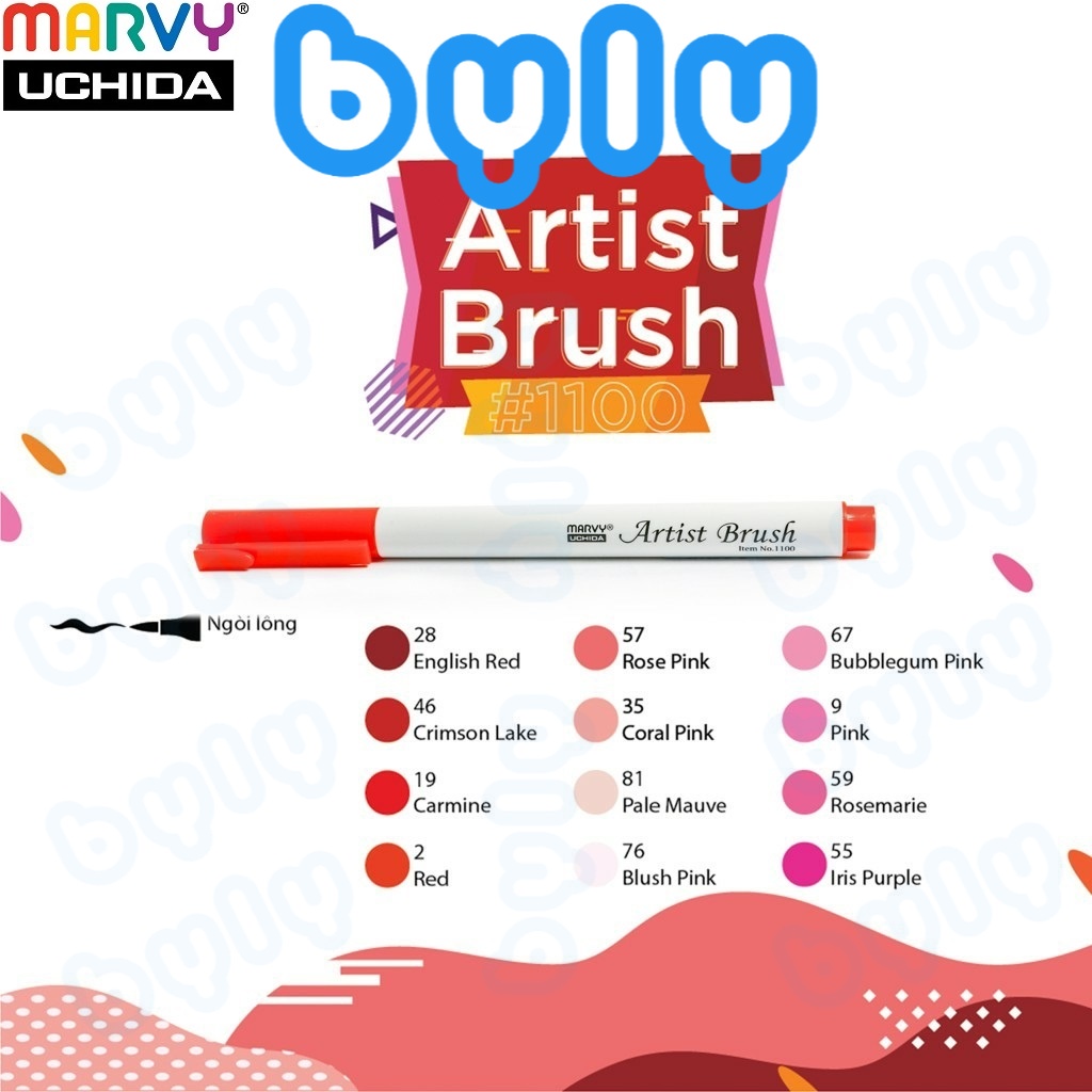 [Ship hỏa tốc] Artist brush [tone đỏ hồng] - Bút lông đầu cọ mảnh Marvy 1100 - ByLy Store