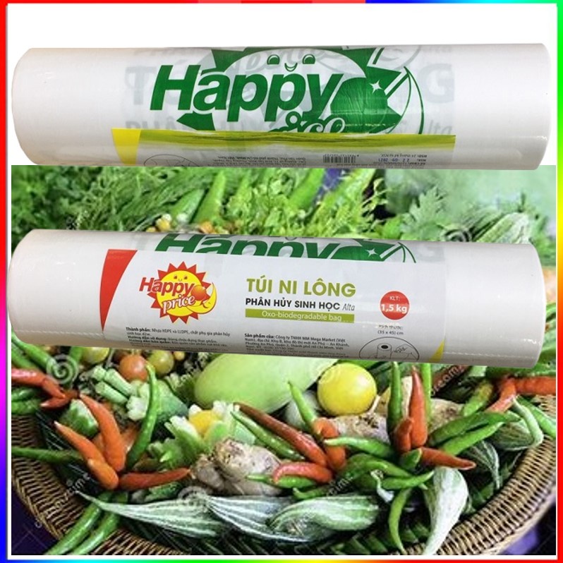 Túi thực phẩm tự hủy sinh học Happy Price màu trắng size 35x45cm/túi.