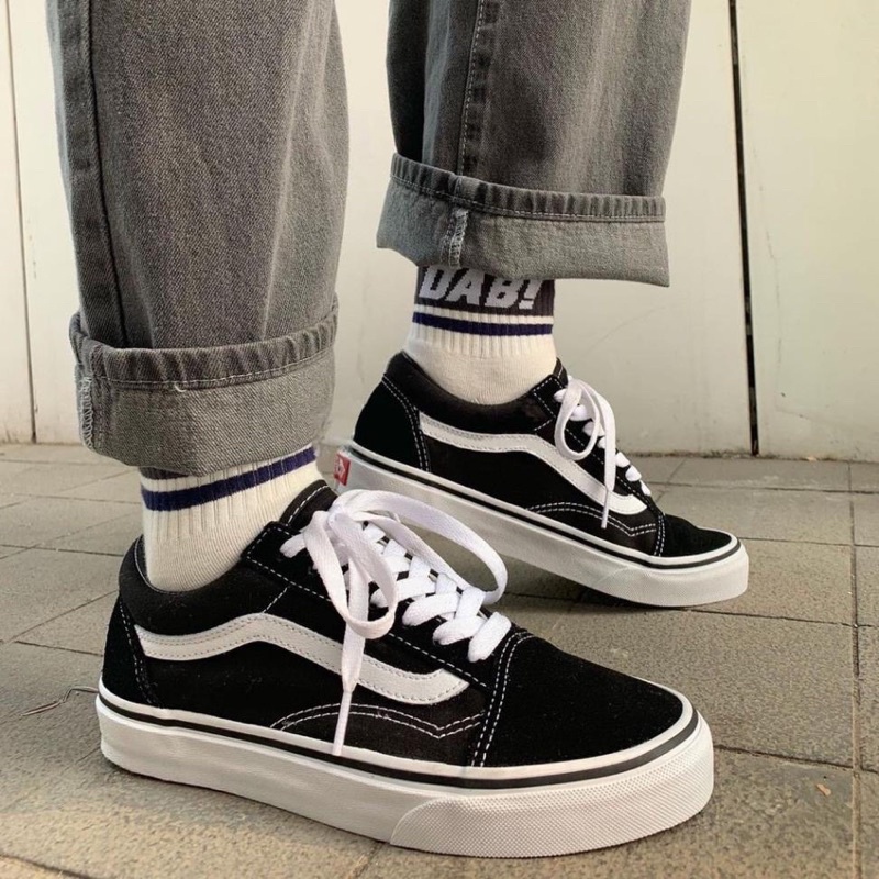 Giày⚡𝐕𝐚𝐧𝐬 𝐎𝐥𝐝 𝐒𝐤𝐨𝐨𝐥⚡ - Giày Sneaker 𝐕𝐚𝐧𝐬 Đen kẻ trắng nhung nỉ cao cấp nam nữ, đế đúc chắc chắn, cá tính D12