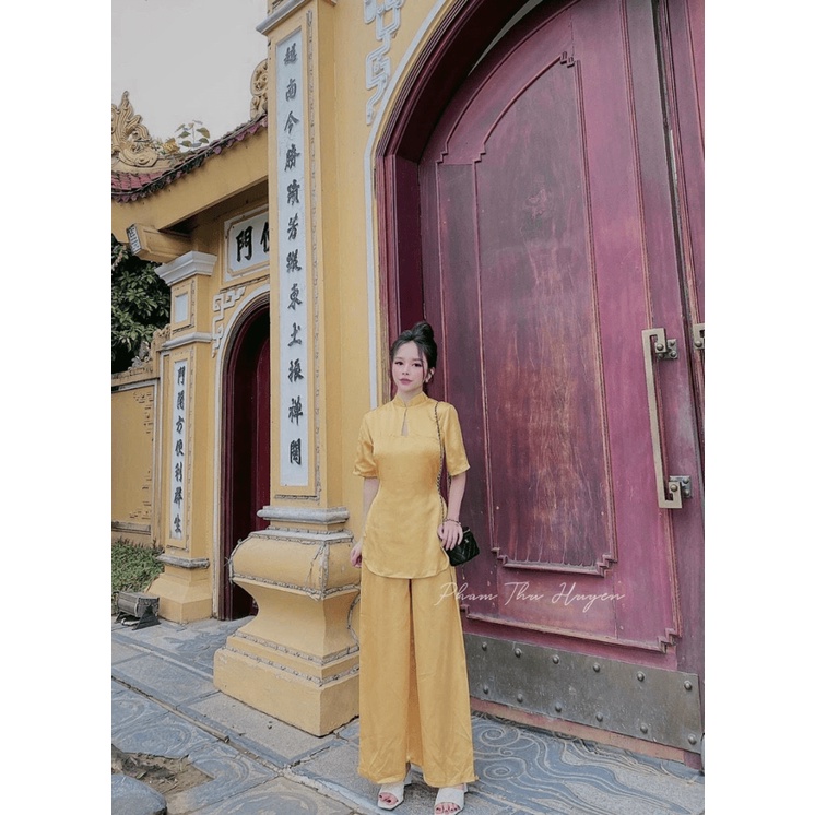 SÉT BỘ LAM ĐI CHÙA NỮ CỔ TRỤ KÍN ĐÁO PHỐI QUẦN ỐNG RỘNG CHẤT ĐỦI CỰC THẮM