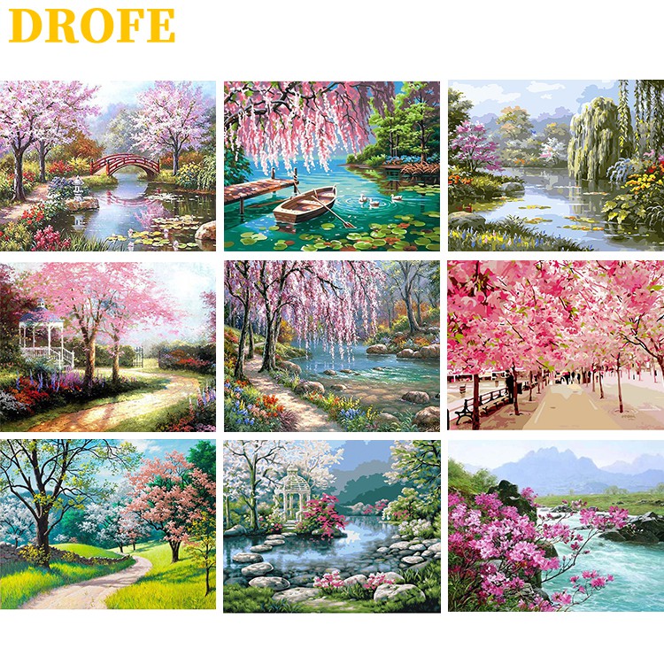 DROFE Tranh số hóa màu họa tiết phong cảnh dùng để trang trí 40x50cm