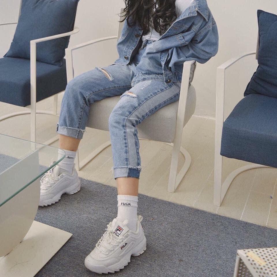 Giày FILA Disruptor 2 Premium Chính Hãng🔴SIMPLE SNEAKER🔴Fila Disruptor II Màu Trắng Đế Cao Phối Đồ Phong Cách