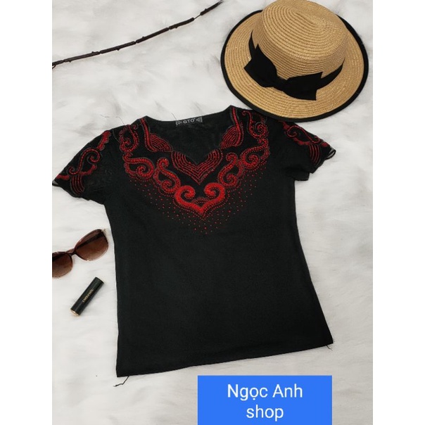 Áo thun solen thêu ,đính đá trung niên