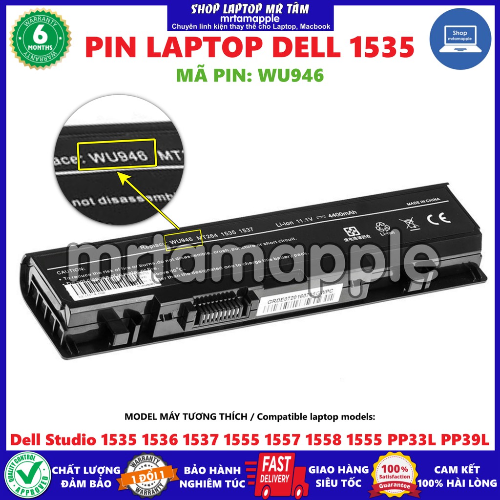 Pin Laptop DELL 1535 - 6 CELL - Dell Studio 1535 1536 1537 1555 1557 1558 1555 PP33L PP39L