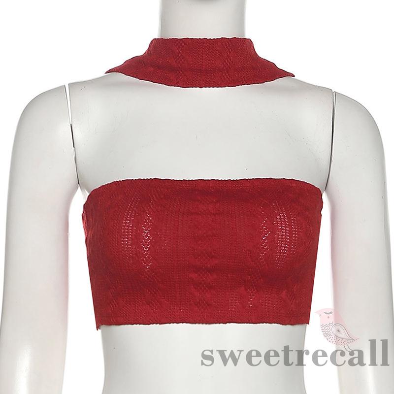 Áo croptop dệt kim sát nách màu trơn thời trang mùa hè cho nữ