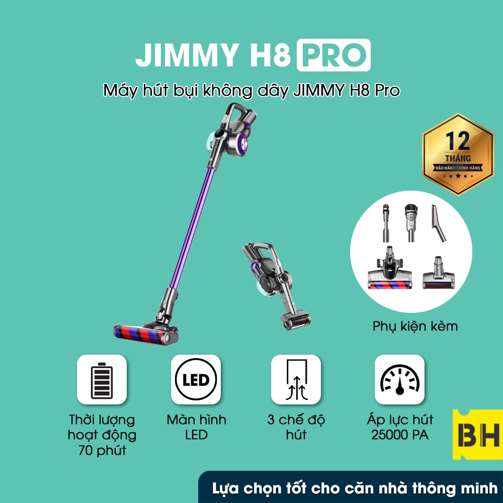 Máy Hút Bụi Lau không dây hút Cầm TayHút Khô và Ướt JIMMY H8/ H8 PRO mạnh 24000PA