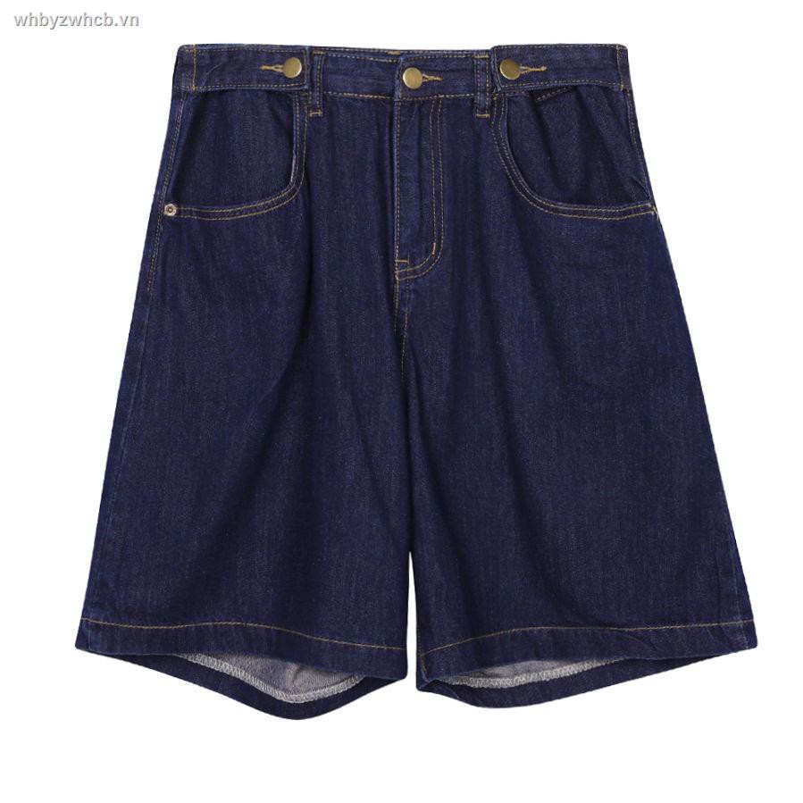 Quần short denim lưng cao ống rộng phong cách thời trang Hồng Kông 2021 cho nữ