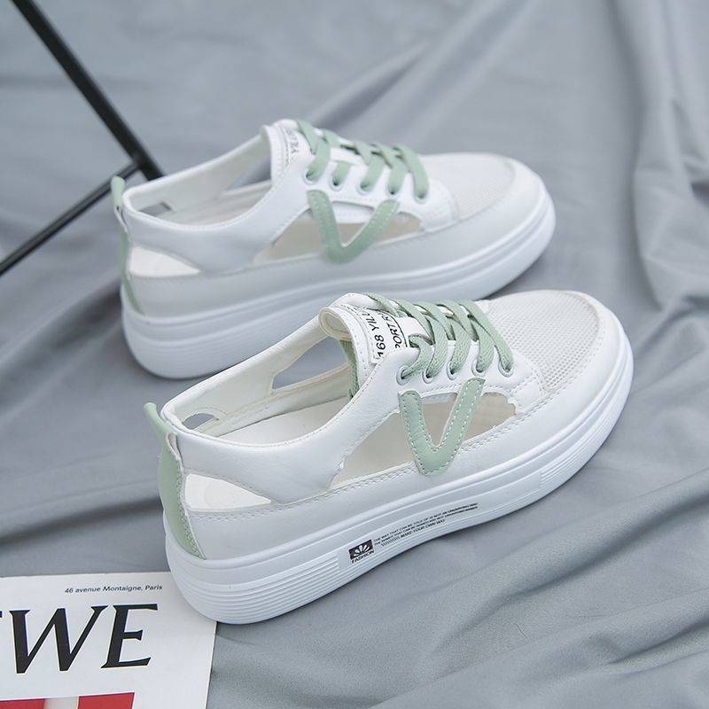 Giày Sneaker Mùa Hè Đế Dày Rỗng Thoáng Khí Màu Trắng Phong Cách Mới Cho Nữ