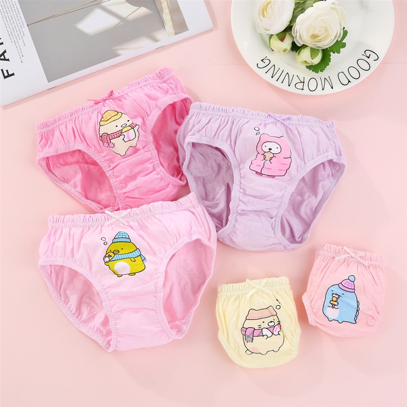 Quần Lót Bằng Cotton Hình Tam Giác In Họa Tiết Hoạt Hình Dễ Thương Thiết Kế Thoáng Khí Cho Bé Gái