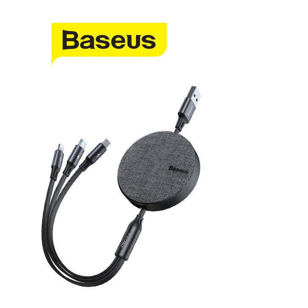 Cáp sạc dây rút Baseus Fabric 3-in-1 Flexible Cable tích hợp 3 đầu Type C / Micro USB/ Lightning 3.5A 1.2M