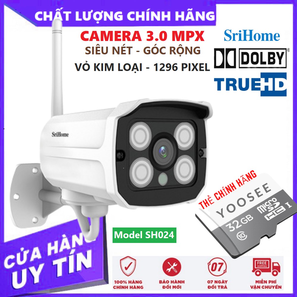 Camera Srihome SH024 3.0Mpx 1296 Pixel - Ngoài Trời Chống nước - Vỏ Kim Loại | BigBuy360 - bigbuy360.vn