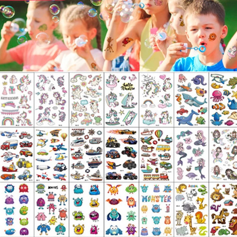 Set 10 Tấm Sticker Dán Hình Xăm Tạm Thời Hình Kỳ Lân Dễ Thương