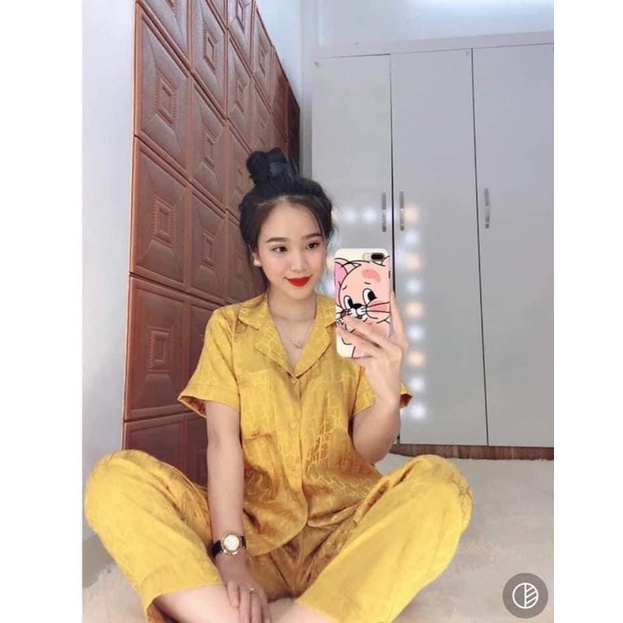 Bộ Pijama Lụa Gấm Tay Ngắn Sang Chảnh