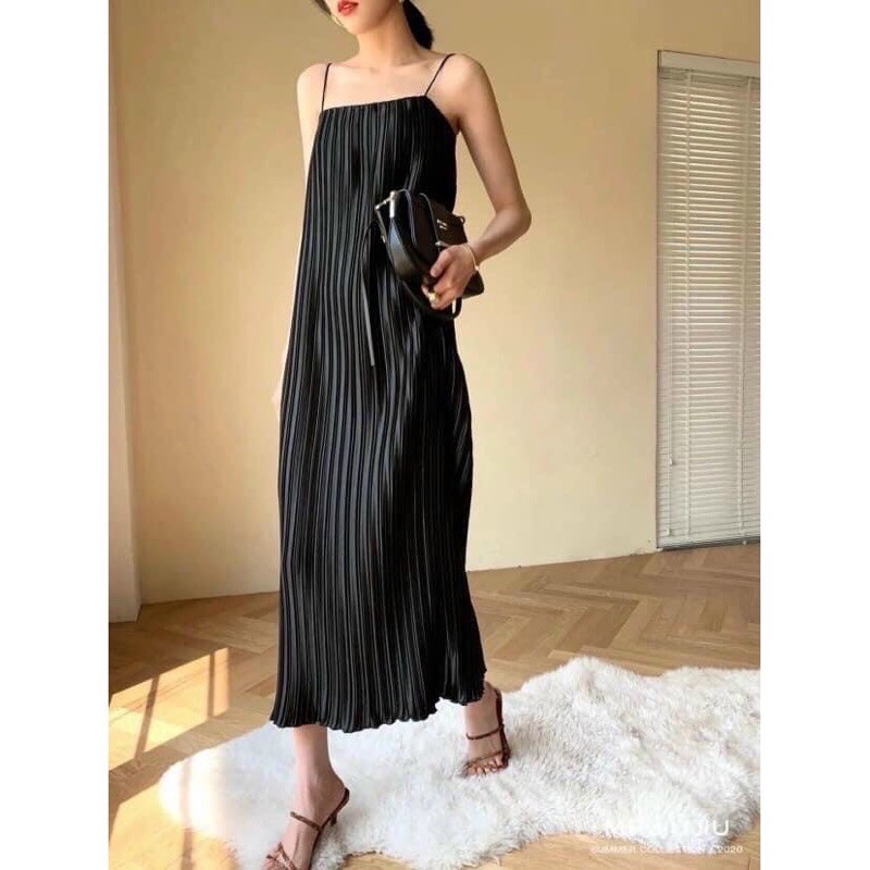 Đầm maxi hai dây dập ly dáng suông rộng tiểu thư hàng 2 lớp siêu xinh, Váy kiểu nữ đi biển sang chảnh rẻ đẹp | BigBuy360 - bigbuy360.vn