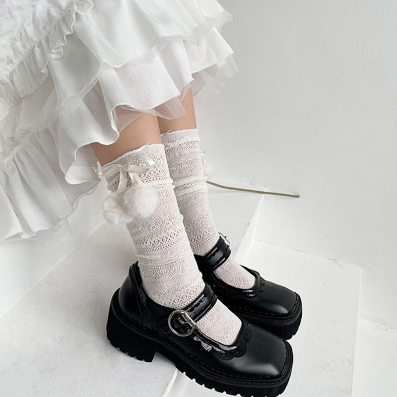 Youyo Vớ Nhung Satin Phối Ren Rỗng Phong Cách Lolita Ngọt Ngào Cho Nữ